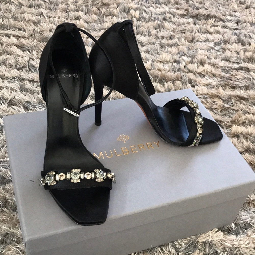 Mulberry Heeled Evening Sandal, Embellished Satin